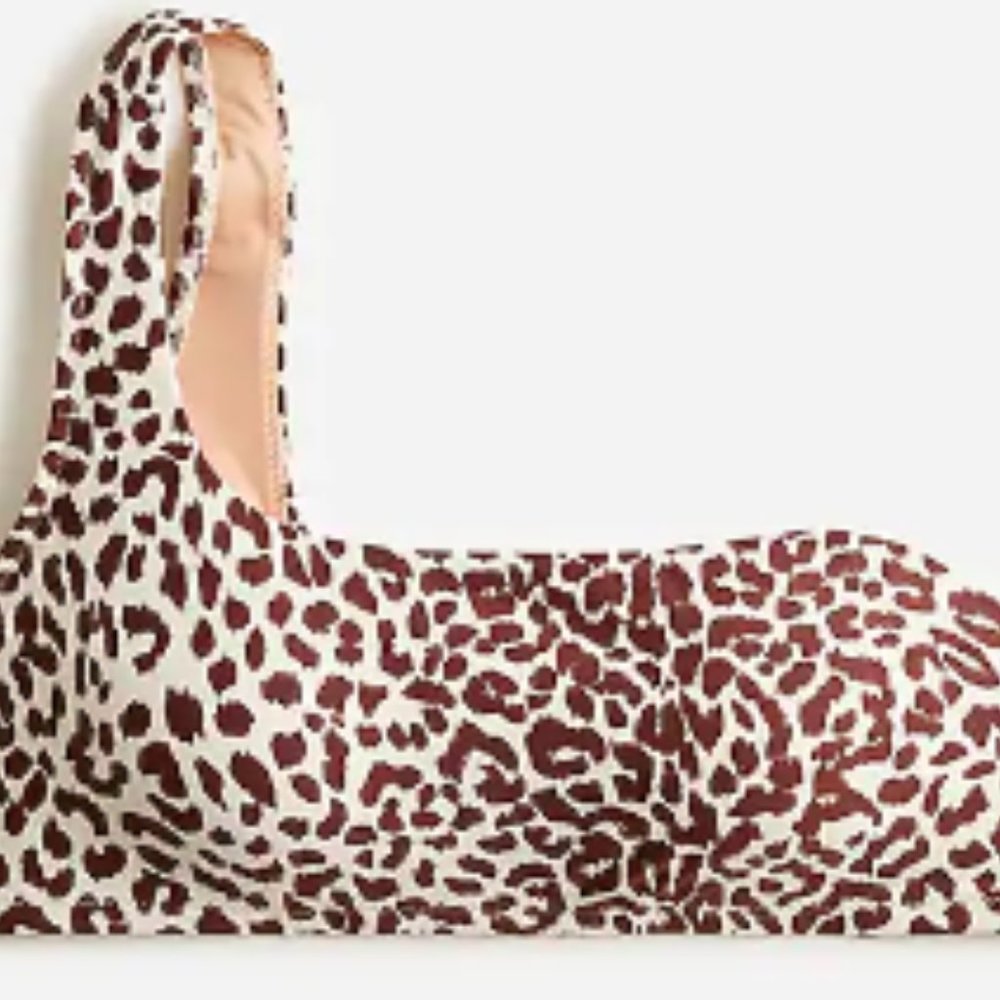 J Crew One-shoulder bikini top in leopard print NEW